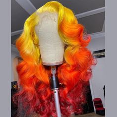 Yellow Wig, T Part Wig, Beige Blond, Creative Hair Color, Pretty Hair Color, Colored Wigs, Red Ombre, Yellow Hair, Hair Shop