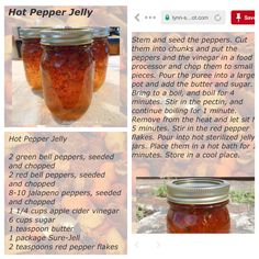 the recipe for hot pepper jelly in a jar