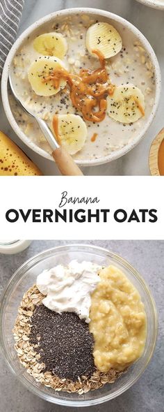 banana overnight oats with yogurt and bananas