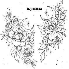 Sparkle Tattoo Ideas, Sparkle Tattoo, Flower Moon, Flash Tattoo Designs, Tattoo Ideas For Women, Feminine Tattoo, Tattoo Stencil Outline, Floral Tattoo Design, Tattoo Portfolio