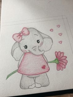 a drawing of an elephant holding a flower