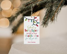 a christmas ornament hanging from a tree branch