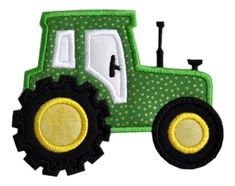 a green tractor with yellow wheels and polka dots on it's face is shown