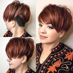 Thick Short Hair with Nape Undercut Undercut And Bangs, Short Hair With Bangs Ideas, Pixie With Undercut, Pixie With Bangs, Short Textured Hair, Bangs Ideas, Short Spiky Hairstyles, Hair Adviser, Cool Short Hairstyles