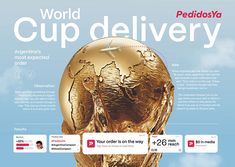 an advertisement for the world cup delivery company with a golden skull on it's head