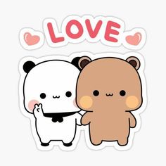 two cute bears hugging each other with hearts flying above them sticker on white background