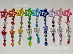 STAR HAIRCLIPS -ˋˏ ༻❁༺ ˎˊ- Cute hairclips in nine different colours! The star is the clip, and the beads dangle down into your hair. ✩ Materials (varying for each clip): Clip, rondelle beads, plastic bow bead, amethyst stones, and various other beads ✩ Length: 12cm - ONE SIZE ONLY ✩ Post a picture of you wearing our jewelry on Instagram and tag us for a shoutout! @kyesjewels Shipping ❀︵︵✦ ✩ See last picture for shipping policies Production Time ❀︵︵✦ ✩ It takes 3-5 days for me to finish an order Pastel, Celestial Hair, Star Hair Clips, Cute Hair Accessories, Beaded Hair Clips, Two Year Anniversary, Popular Necklaces, Beaded Hair, Amethyst Stones