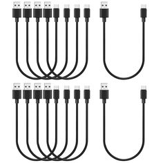 six black and white usb cables connected to each other on a white background with clippings