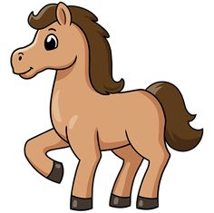 a cartoon horse with brown hair and black boots on it's legs, running