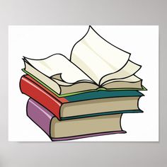 a stack of books sitting on top of each other in front of a white wall