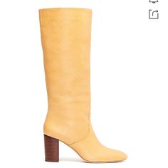 Loeffler Randall Goldy Leather Knee Boots Details Tall Shaft Boot With High Heel In Butter Yellow Vachetta Leather. Padded Footbed With Gold Stamped Logo. Almond Toe, Pulls On. 3.5 Inch Heel. Imported Butter Yellow Composition Outer: Leather 100% New And Unused Without Box From A Pet And Smoke Free Home Loeffler Randall Shoes, Leather Knee Boots, Butter Yellow, Loeffler Randall, 5 Inch Heels, Yellow Color, Knee Boots, Shoes Women Heels, High Heel