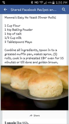 the recipe for bread rolls is shown on an iphone screen, and it appears to be in