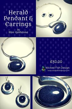 Hark the Herald Angels sing! Large Gemstone Pendant in Herald Design by Wicked Fish Design. https://www.wickedfishdesign.com/product-page/large-blue-goldstone-gemstone-pendant-and-earrings-herald-design-bywicked-fish #bluegoldstone #handmadejewellery #handmadejewelry #largegemstonependant #largegemstonechoker #bohojewellery #bohojewelry #statementjewellery #statementjewelry #bluegemstone #wickedfishdesign #heraldpendant Blue Gemstone Necklace, Gemstone Choker, Gemstone Pendant Necklace, Blue Goldstone, Blue Pendant, Necklace And Earrings Set