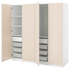 an open cabinet with drawers and bins in it