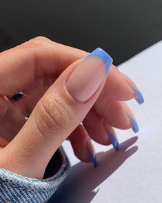 Edgy Nails, Her Nails, Simple Acrylic Nails, Blue Nail, Short Acrylic Nails Designs, Minimalist Nails