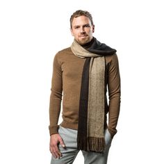 Men's King Striped Scarf encompasses a zest for life matched only through inherent bravery. Courageous and fierce, this collection summons your inner buccaneer to combat whatever the unexpected throws your way. Size: one size. Color: beige umber. Gender: male. Age Group: adult. Pattern: Solid. Material: Acrylic. Business Casual Outfit Men, Mens Scarves Fashion, Scarfs For Men, Mens Winter Scarf, Mens Knitted Scarf, Winter Knit Scarf, Mens Cashmere Scarf, Men's Scarves, Business Casual Outfit