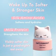 Wake up to softer and stronger skin with our hydrating overnight sleeping mask! Featuring a whipped tofu-like texture to deeply penetrate into the skin to repair and moisturize. Visibly softer skin is just a good night's rest away with our lightweight mask! size: 50g Why It's Good This sleeping mask is infused with Niacinamide, Centella Asiatica Extract, Milk Protein, Silk Amino Acids and Ceramides to strengthen, soften, and hydrate skin overnight. Key Ingredients Niacinamide - Improves the skin Vitex Agnus Castus, Big Pores, Night Mask, Honeysuckle Flower, Pet Supplements, Apricot Kernels, Beauty Cream, Milk Protein, Apricot Kernel Oil