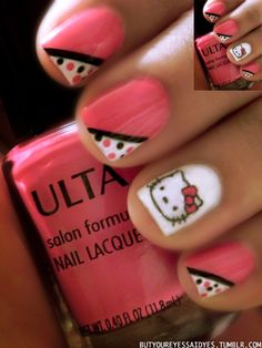 Hello Kitty! Hello Kitty Nail Art, Kitty Nail Art, Professional Nail Designs, Nail Art For Short Nails, Art For Short Nails, Hello Kitty Nail, Hello Kitty Nails Art, Kitty Nail, Hello Kitty Nails