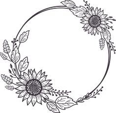 a circle with flowers and leaves around it