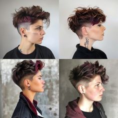 AI Generated image of a professional style salon photo showing ash brown maroon short hair with shaved sides in an androgynous style. Shaved Side Straight Hair, Shaved On Sides Long On Top, Shaved One Side Hairstyles Short, Shaved Sides Curly Top, Shaved Sides Short Hair Women, Short In Back Long In Front Hairstyles, Maroon Short Hair, Sidecut Short Hair, Short Androgynous Hair