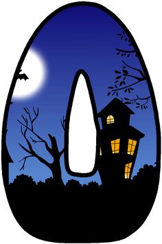 an image of a house at night with the moon in the sky and trees around it