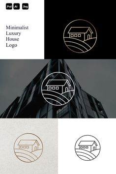 the minimalist luxury house logo is shown in three different colors and styles, including black, white, gold, and grey