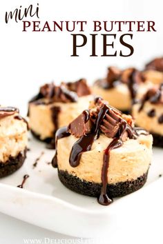 mini peanut butter pies on a white plate