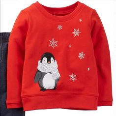 This Listing Is For Brand New Never Worn Red Sweatshirt By Carter’s. The Sweatshirt Features Penguin Graphic. Very Cute Winter Design. The Item No Longer Has Its Tag, But Is In Brand New Condition. Size 5t 100% Cotton Thanks For Looking H4 Playful Cotton Winter Tops, Playful Winter Cotton Tops, Playful Cotton Tops For Winter, Playful Long Sleeve Holiday Tops, Playful Red Cotton Sweater, Playful Red Sweatshirt For Fall, Playful Red Christmas Tops, Red Cartoon Print Tops For Winter, Cute Red Winter Tops