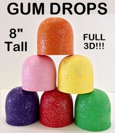 the gum drops are all different colors and sizes