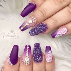 Purple Ombre Nails, Purple Nail Designs, Purple Nail, Her Nails, Nail Art Ombre, Nail Designs Glitter