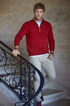 Indulge in our buttery-soft Cashmere/Extrafine Merino Quarter-Zip sweaters, the staple to any wardrobe. Made employing 2 twisted plies of the plushest blended cashmere yarn, our quarter-zip sweater features elegant contrast detailing throughout the garment as well as the highest quality zipper and faux leather stitched pull. The cashmere originates from Arbas cashmere goats from the Gobi and Altai regions of Mongolia, offering the finest cashmere in the world through the softness of the hair and Mens Quarter Zip Sweater Outfit, Gentlemen's Guide, Luxury Socks, Mens Quarter Zip, Mens Cashmere, Zippered Sweater, Quarter Zip Sweater, Cashmere Yarn, Classy Men