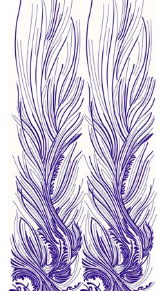 two blue feathers are shown in the shape of an intricate design on a white background