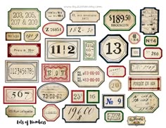 many different types of numbers and labels on a white background