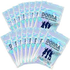 five packs of condoms with the words donna and the diamonds on them are in front of a white background