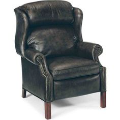 a brown leather recliner chair with studding on the armrests and arms