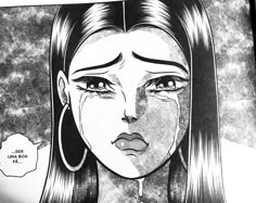 a drawing of a woman with tears on her face