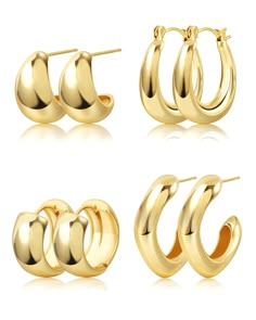 PRICES MAY VARY. Trendy Chunky Hoop Earrings Set - You will get 4 pairs women‘s thick gold hoop earrings in this set, one set can meet your various occasions and wearing needs! - Chunky earrings can perfectly add a bold and stylish touch to any outfit. - They can be worn with casual outfits, such as jeans and a t-shirt, to add a touch of glamor, or they can be paired with formal dresses to create a sophisticated and elegant look. Hypoallergenic,Lightweight & Comfortable - These thick gold hoop e Chunky Gold Earrings, Thick Gold Hoop Earrings, Thick Gold Hoops, Twisted Hoop Earrings, Chunky Hoop Earrings, Gold Earrings For Women, Chunky Earrings, Hoop Earring Sets, Hypoallergenic Earrings