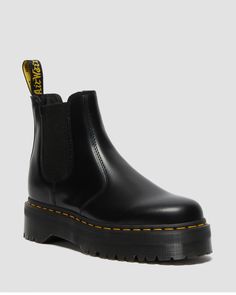 2976 Smooth Leather Platform Chelsea Boots | Dr. Martens 2976 Women's Smooth Leather Chelsea Boots, Classic Boots With Reinforced Heel For Streetwear, Classic Lug Sole Boots For Streetwear, Classic Boots With Lug Sole For Streetwear, Classic Streetwear Boots With Lug Sole, Classic Platform Boots With Rubber Sole, Retro Leather Boots For Streetwear, Retro Leather Steel Toe Boots, Doc Martens Chelsea Boot