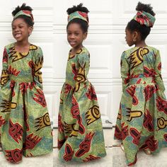 Girls African Print Handmade Full Length Maxi Dress. Made With Polycottton Fabric Multi Color And Multi Fabric Design Dress For Girls From Age 2 To 10 Years Ankara Dress Designs, Dresses For Kids, African Dresses For Kids, Best African Dresses, Kids Party Dresses, Ankara Print, African Ankara, African Inspired Fashion, African Girl