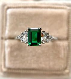 ad eBay - Find many great new & used options and get the best deals for 3CT Emerald Cut Lab Created Emerald & Diamond Wedding Ring 14k White Gold Plated at the best online prices at eBay! Free shipping for many products! Pear Emerald Wedding Ring, Emerald Engagement Ring Green, Vintage Emerald Engagement Ring, Birthstone Promise Rings, Silver Cleaning, Wedding Ring Sizes, Colored Engagement Rings