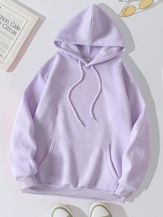 Drop Shoulder Hoodie, Purple Hoodie, Looks Street Style, Basic Long Sleeve, Plus Size Kleidung, Loose Sweater, Cozy Knits, Casual Sweatshirt