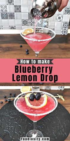 Blueberry Lemon Drop, Lemon Drop Recipe, Blueberry Cocktail, Lemon Drop Cocktail, Lemon And Blueberry, Alcholic Drinks, Blueberry Syrup, Yummy Alcoholic Drinks