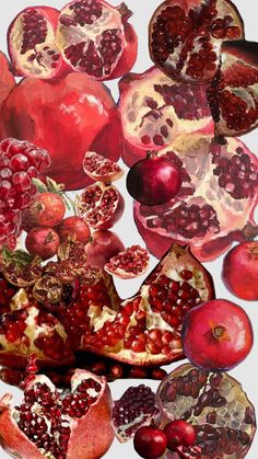 the pomegranates are cut in half and placed on top of each other