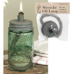 Oil Lamp Mason Jar Lid-CTW Home-The Village Merchant Mason Jar Oil Lamp, Mason Jar Accessories, Diy Hanging Shelves, Mason Jar Projects, Gas Lamp, Diy Wall Shelves, Wine Bottle Diy Crafts, Mason Jar Crafts Diy, Wine Bottle Diy