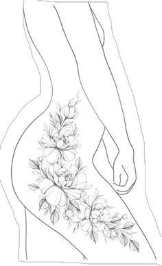 Flower Vine Tattoos, Ornament Tattoo, Peony Flower Tattoos, Floral Thigh Tattoos, Hip Thigh Tattoos, Hip Tattoos Women, Silhouette Tattoos, Vine Tattoos, Ornamental Tattoo