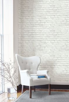 Vintage White Brick Peel-and-Stick Wallpaper by NextWall White Brick Wall Interior, Removable Brick Wallpaper, Brick Wallpaper Living Room, Faux Brick Wallpaper, White Brick Wallpaper, Brick Interior Wall, White Shiplap, Faux Brick, Interior Wall Design