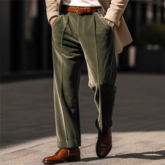 Season:Spring   Fall; Fabric:Polyester; Gender:Men's; Style:Fashion,Casual,Chic  Modern; Occasion:Business,Daily,Holiday; Fit Type:Regular Fit; Function:Comfort; Waistline:Mid Waist; Pattern:Plain; Design:Straight Leg,Front Pocket; Pants Type:Velvet Pants,Casual Pants,Trousers,Dress Pants; Fly Type:Button; Front page:FF; Listing Date:09/25/2023; Hips:; Length:; Waist: Green Solid Color Bottoms For Winter, Green Solid Color Winter Bottoms, Elegant Khaki Bottoms Solid Color, Elegant Green Solid Color Pants, Elegant Khaki Bottoms With Pockets, Elegant Khaki Ankle-length Bottoms, Patterned Dress Pants, Dress Pants Men, Pants Velvet