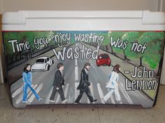 a lunch box painted with the beatles's famous song, time every wishing was not wasted