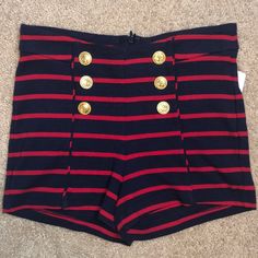 Red & Blue Stripe Hi-Rise Shorts Never Worn, Tag Attached Fast Shipper Button Shorts, Sailor Shorts, Shorts With Tights, Red Shorts, Blue Stripes, Lady In Red, Red Blue, Red And Blue, Cool Outfits