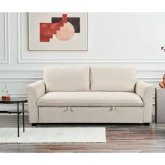 a living room scene with focus on the sofa